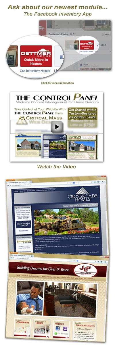 The controlPanel from Critical Mass Web Design - home builder websites - website content management system for home builders